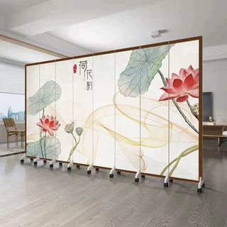 山水花鸟装饰定制中式屏风隔断客厅卧室玄关可移动折叠办公室屏风