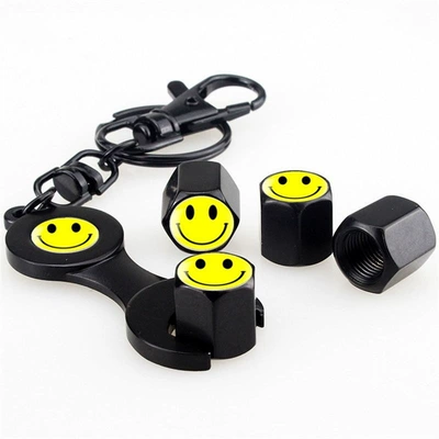 valve – Cap Anti-Theft Personalized Modified Valve - wrench-black-smiley-face-4-pieces
