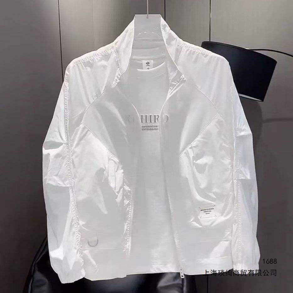 (Thin, Unlined) Men's Thin, Breathable, Casual, Sun Protection Shirt, Trendy, Stylish, Versatile, Loose Fit, Stand Collar, Dopamine