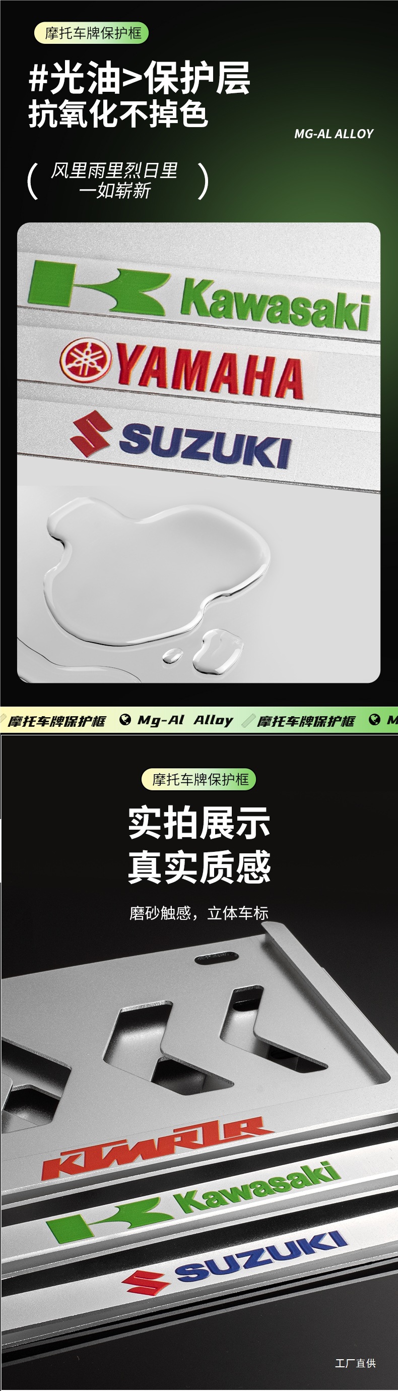Motorcycle Rear License Plate Frame, License Plate Holder, Frame for Motorcycle, Scooter, Yamaha, Kawasaki, Suitable for