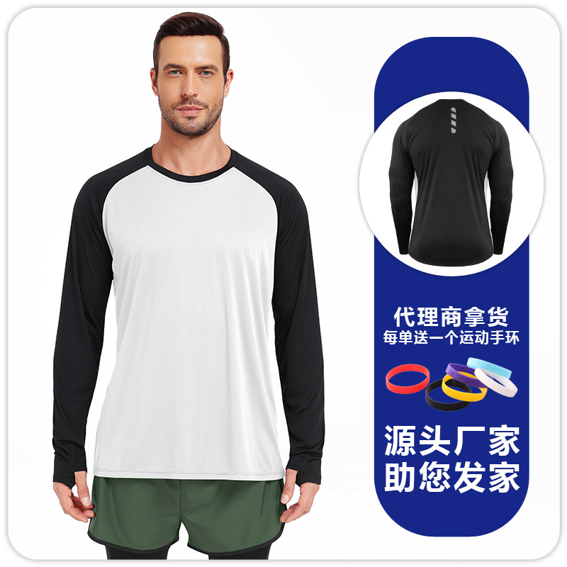 Primavera y otoño de nuevo tipo de manga larga con agujero de pulgar chaqueta de protección solar hombre de color para correr maratón ropa de entrenamiento físico