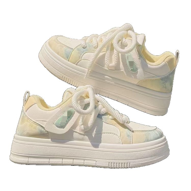 Zapatos blancos de suela gruesa para mujeres 2026 zapatos de skate de primavera y verano nuevos zapatos de pan casuales de estudiantes ligeros para mujeres