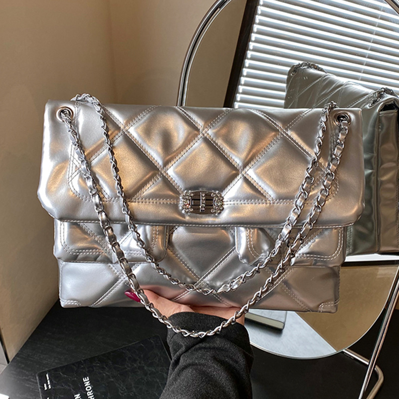 Fashion Diamond Patterned Small Square Bag, Women's Chain Shoulder Bag, Versatile Casual Armpit Bag_voghion.com