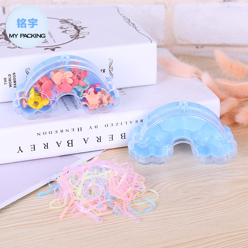 透明彩虹塑料盒糖果水晶泥橡皮筋包装盒睫毛儿童戒指收纳展示盒