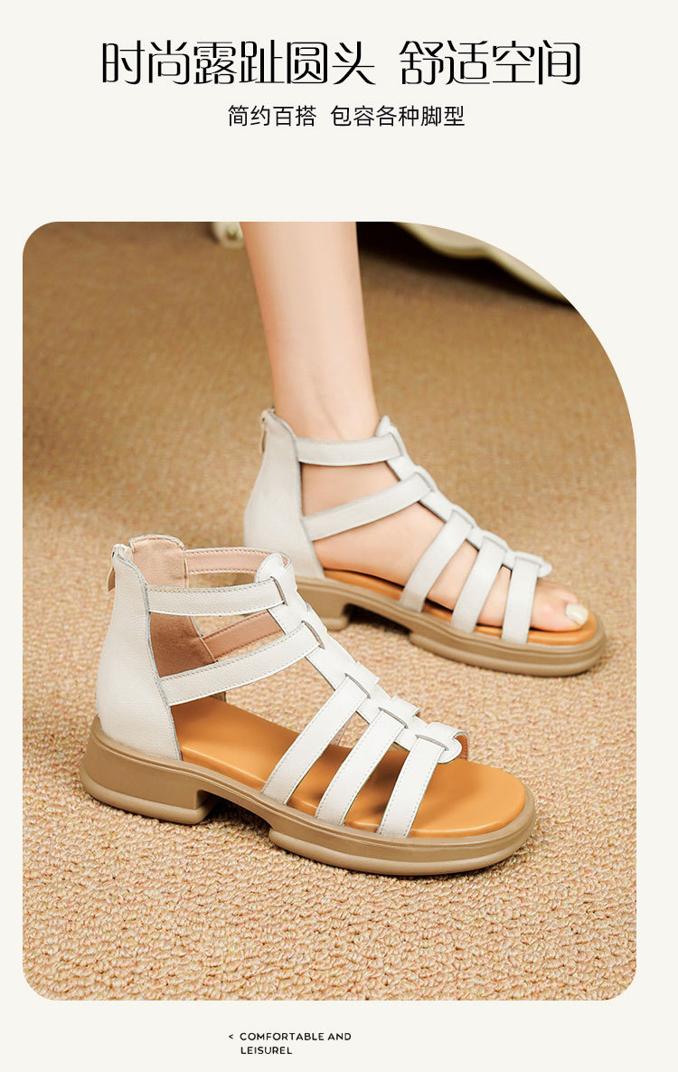 Sandal da thật quai chữ V đế dày mềm mại cho nữ — Màu đen chi tiết 15
