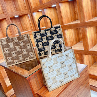 (Cross-border trading), capacious small bag, linen bag, fashionable brand handheld one-shoulder bag, with little bears