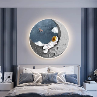 宇航员儿童房装饰画卡通创意男孩卧室床头挂画走廊过道LED灯画