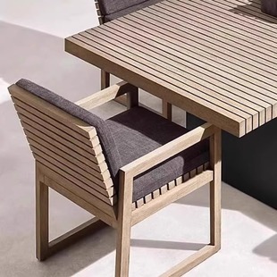 Outdoor Teak Table and Chair Combination Outdoor Courtyard Terrace Solid Wood Dining Table Designer Sun Protection Villa Sun Room Furniture