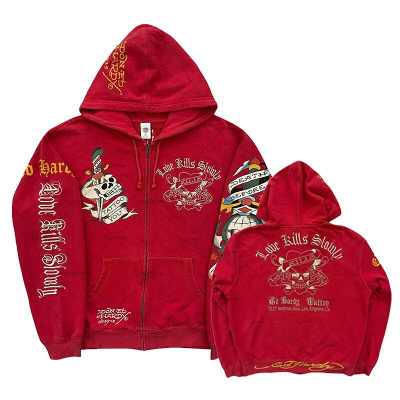 2026 Ed Hardy Trendy Brand Hooded Sweatshirt European and American Street Style Flame Dragon Print Loose Zipper Jacket for Men and Women 2026 Ed Hardy Trendy Brand Hooded Sweatshirt European and American Street Style Flame Dragon Print Loose Zipper Jacket for Men and Women