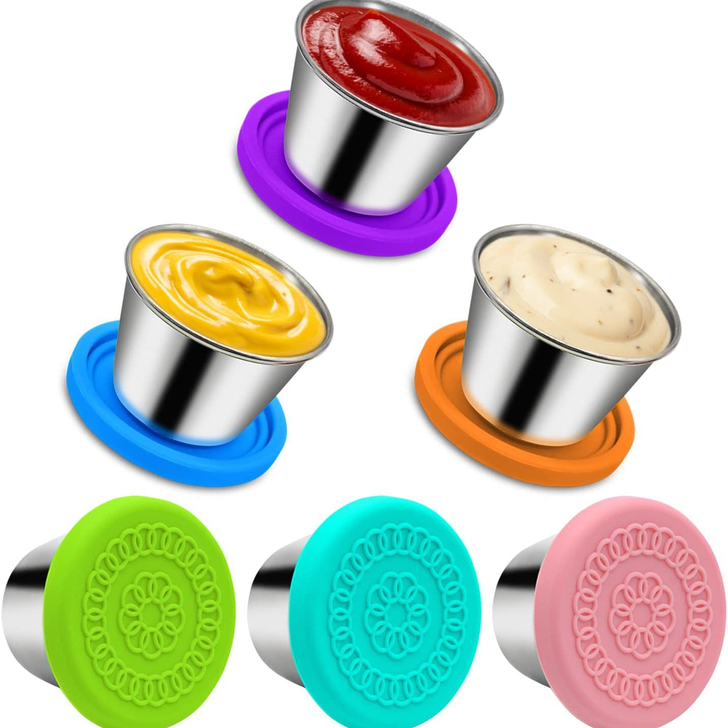 70ml transfronterizo 304 cubierta de silicona de acero inoxidable plato de inmersión al aire libre portátil taza de salsa de silicona cubierta de mantenimiento fresco plato pequeño