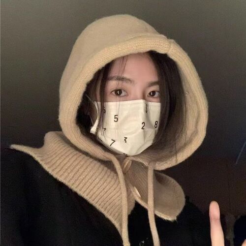 Korean Style Versatile Windproof Button Scarf Hat Windproof Ear Protection Warm Hooded Cap for Women Knitted Balkara Hat