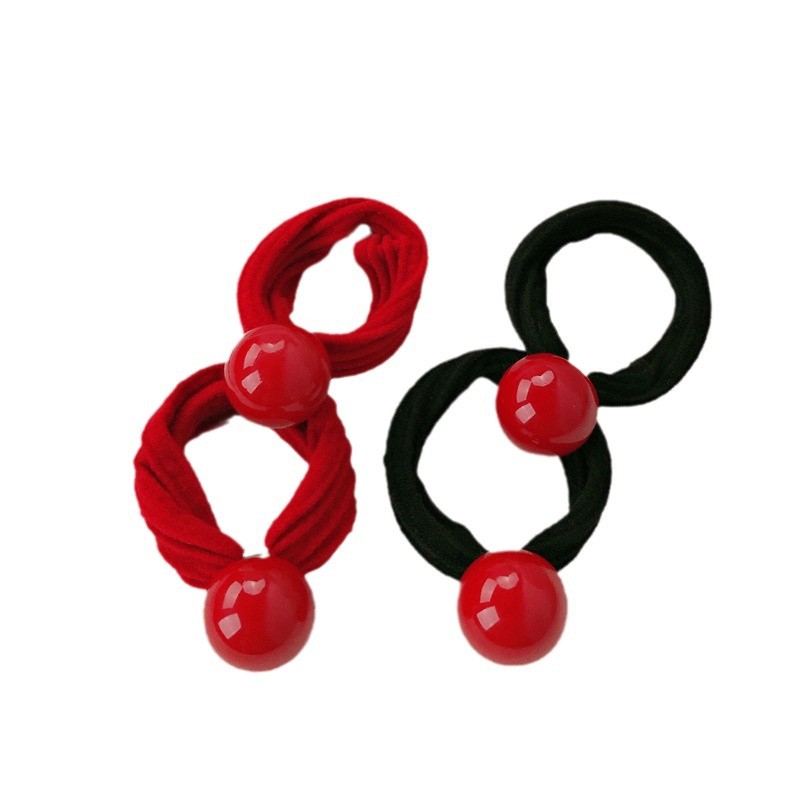 Temperamento coreano simple bola roja anillo de cabello de cabello chica cola de caballo tiras gruesas tiras elásticas cubierta tira elástica al por mayor
