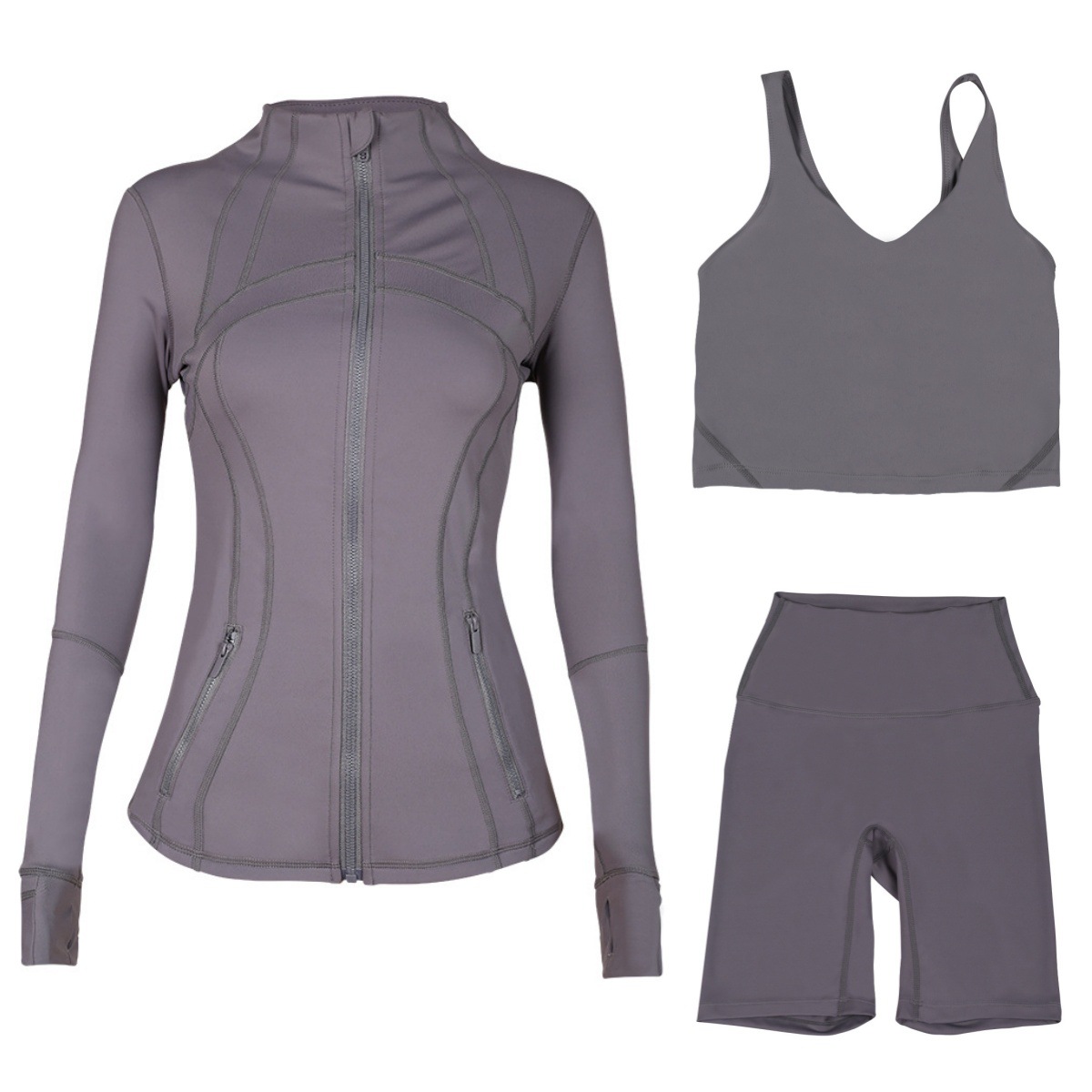 Women's 3-Piece Workout Set – Breathable Jacket, U-Back Sports Bra & 5" Shorts For Yoga, Running & Gym (S-Xxxl, 40+ Colors)​_ecoleips.com