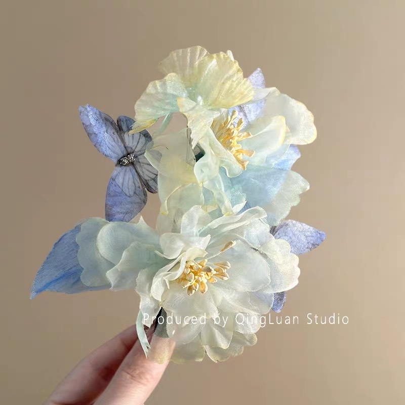 weiyun dream peony handmade hot printed pattern barrettes tulle fairy silk flower ancient style han chinese clothing hair accessories national style headdress