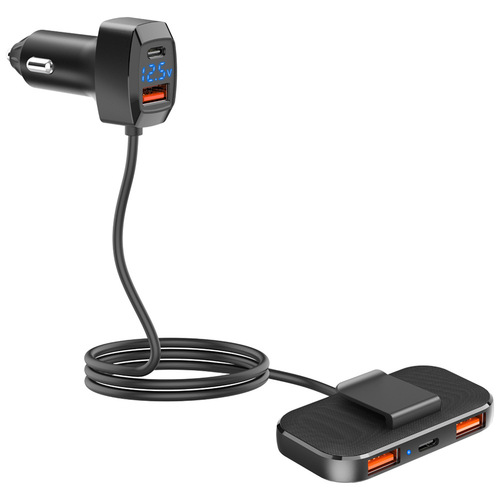 Cross-border wholesale car-mounted mobile charger super fast charging 31W voltage display one-does-five front and rear charging
