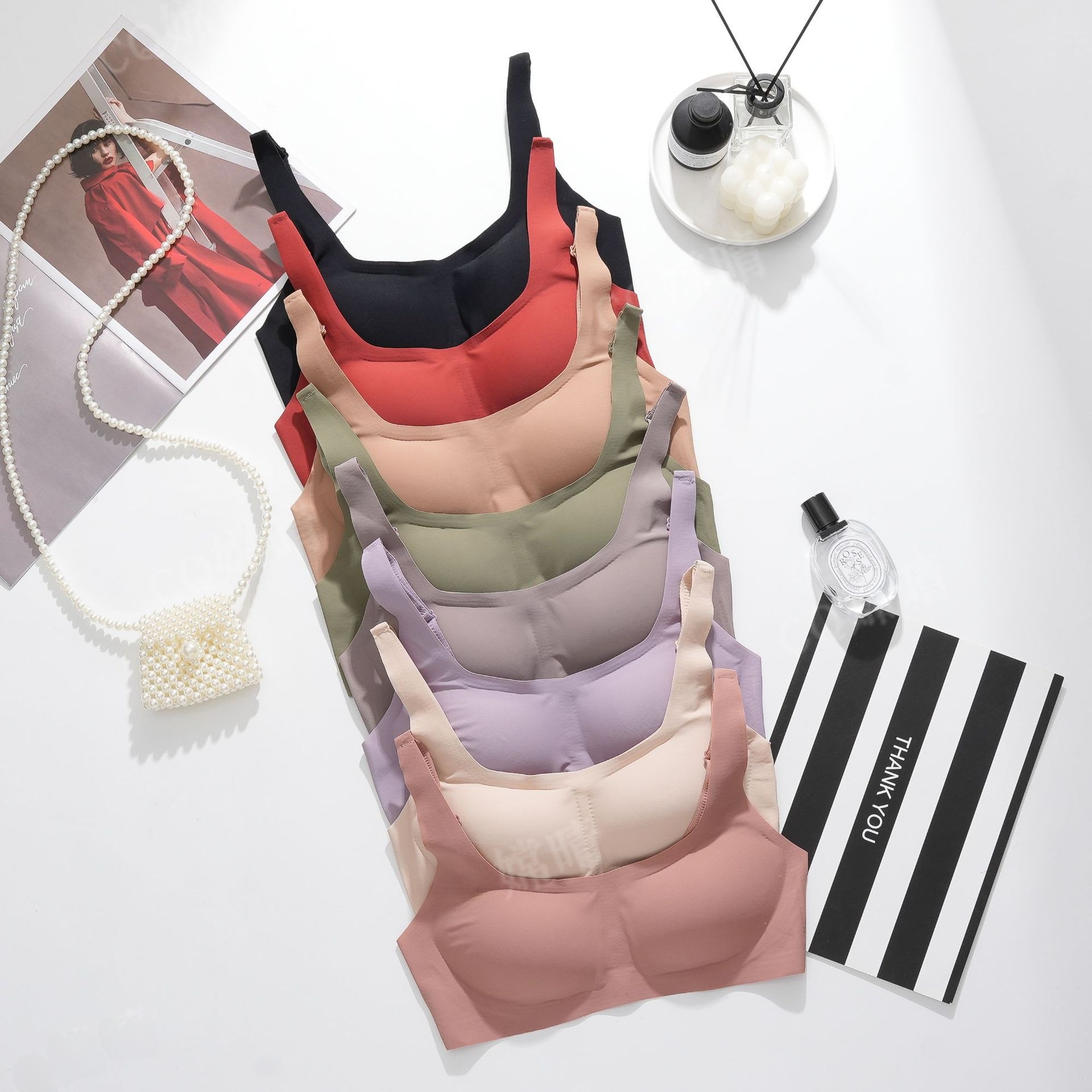 Cross-border Southeast Asia wholesale small square collar METWOS women's seamless wireless small chest push up vest bra thin_voghion.com