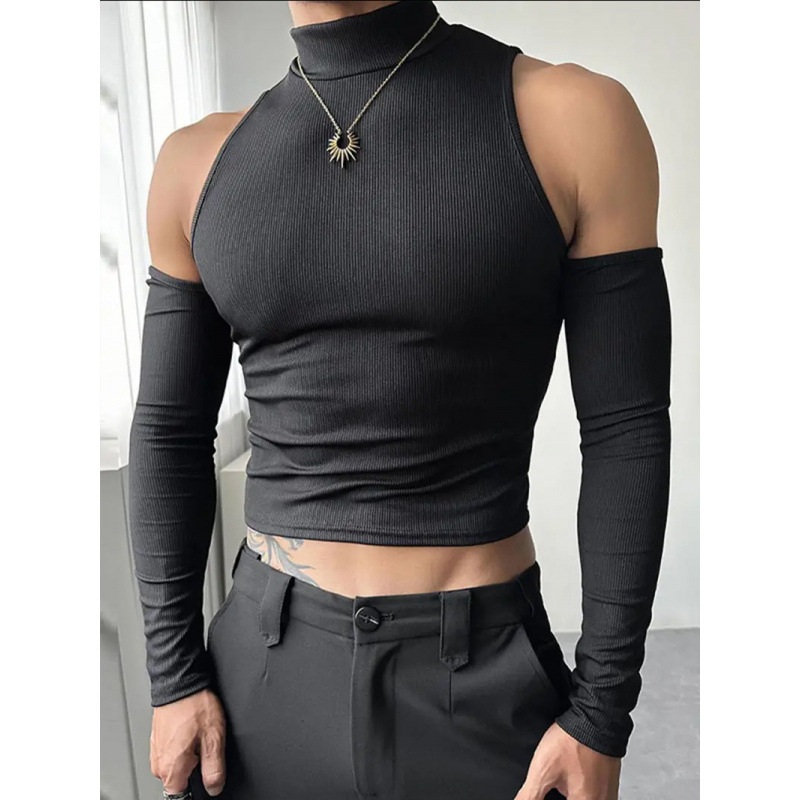 European and American Cross-Border 2026 Autumn New Men's High-Neck Off-Shoulder Sexy Base Shirt with a Sense of Design Long-Sleeve T-Shirt