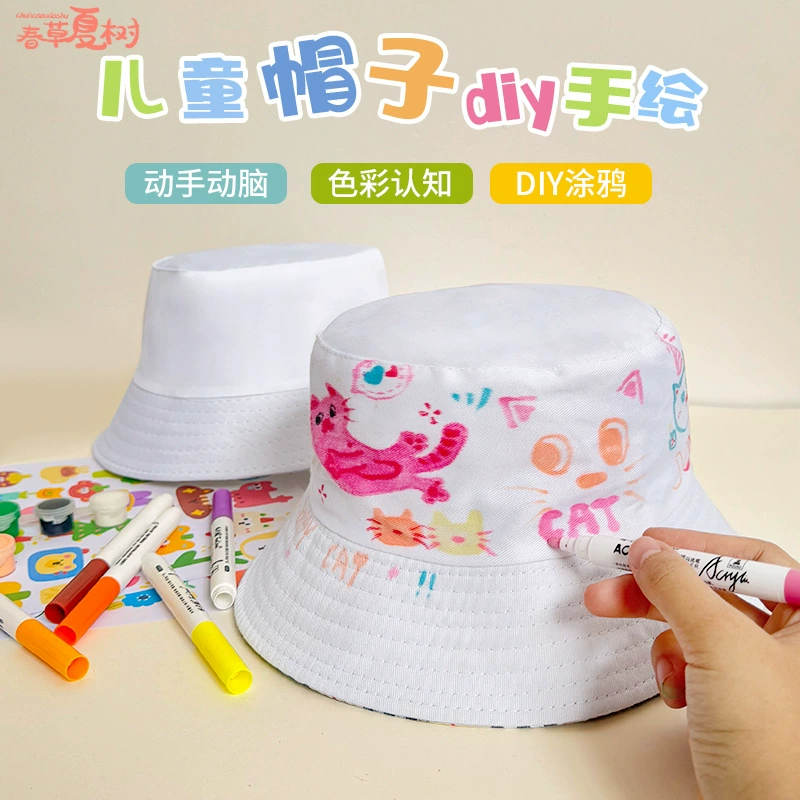 Окрашенная в галстуке шляпа для детей граффити шляпа рыбака шляпа самодельная сумка материала ручной работы творческая ручная роспись пустая кепка