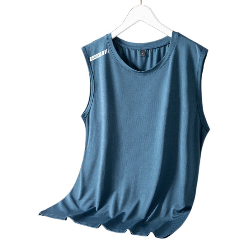 Ice Silk Vest Men's Trendy Thin Breathable Quick-drying Sports Leisure Wide Waistcoat Men's Round Neck Sleeveless T-shirt for Summer