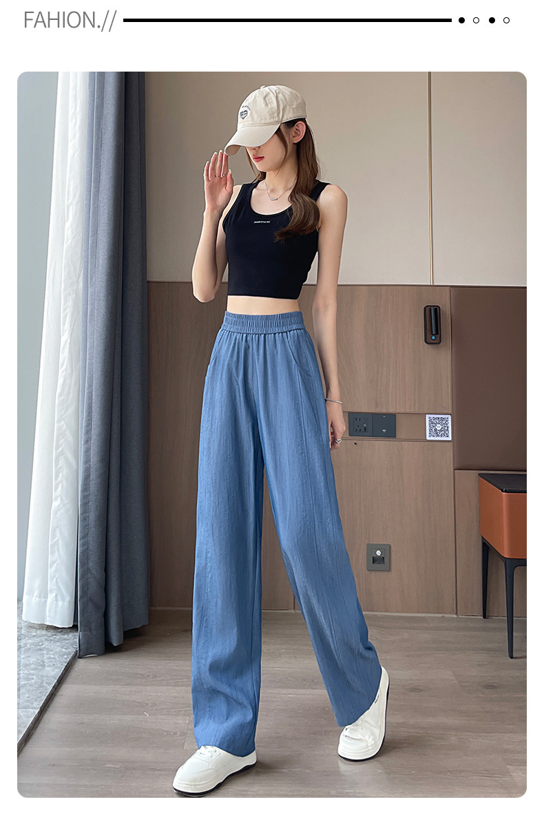 Quần culottes nữ ống rộng cạp cao chất liệu mềm mỏng mùa hè — màu xanh nhạt chi tiết 17