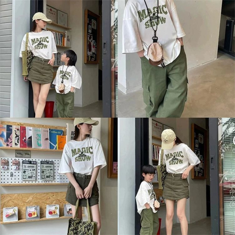 Family Matching Outfits for Photoshoots: Cotton T-Shirts for a Family of Four, Trendy Streetwear for a Family of Three, Girls' 2025 High-End Style, Versatile for Boys