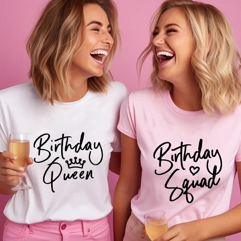 Women's Clothing Short-Sleeve Printed T-Shirt Birthday Squad Graphic Travel Best Friend Harajuku Short-Sleeve Casual Wear