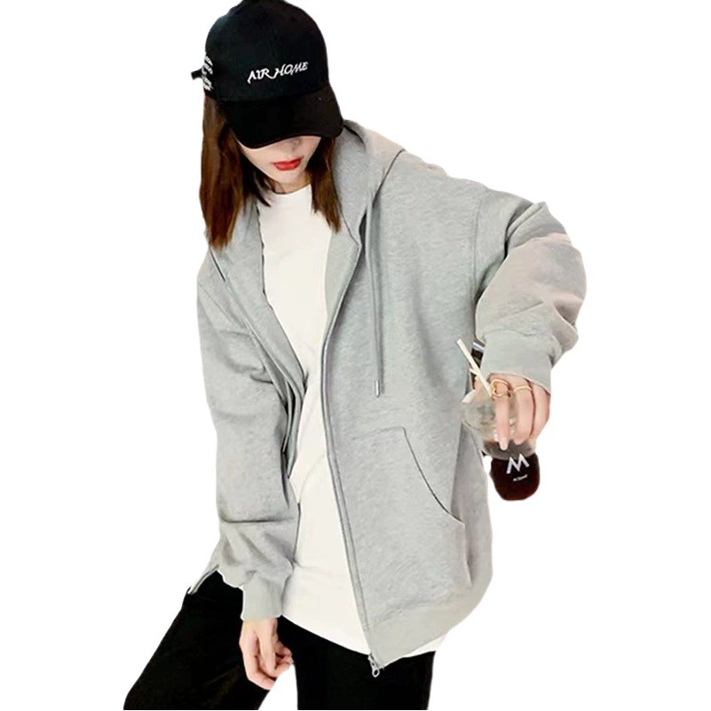 Толстовка, весенне-осенний кардиган с капюшоном, универсальный студенческий повседневный свободный утягивающий костюм для девочек больших размеров, куртка на флисовой подкладке на молнии