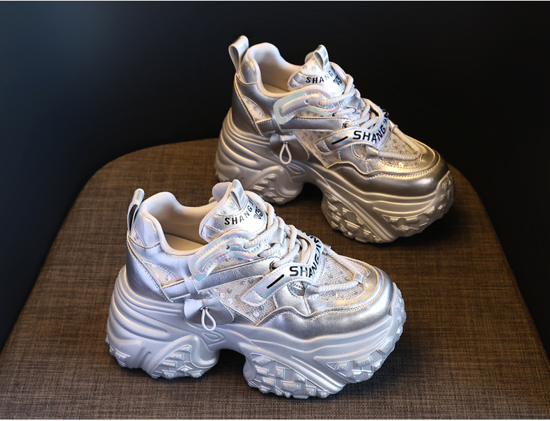 Giày sneaker nữ đế dày tăng chiều cao bên trong, đế bánh xốp mềm mại — Lưới đôi màu hồng nude chi tiết 5