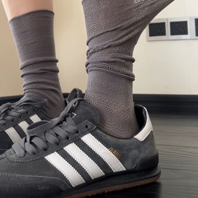 Ballet Style Grey Hollow Stacked Stocking Lace Leg Skinny Stocking Niche Retro Style Casual Mid-Length Socks