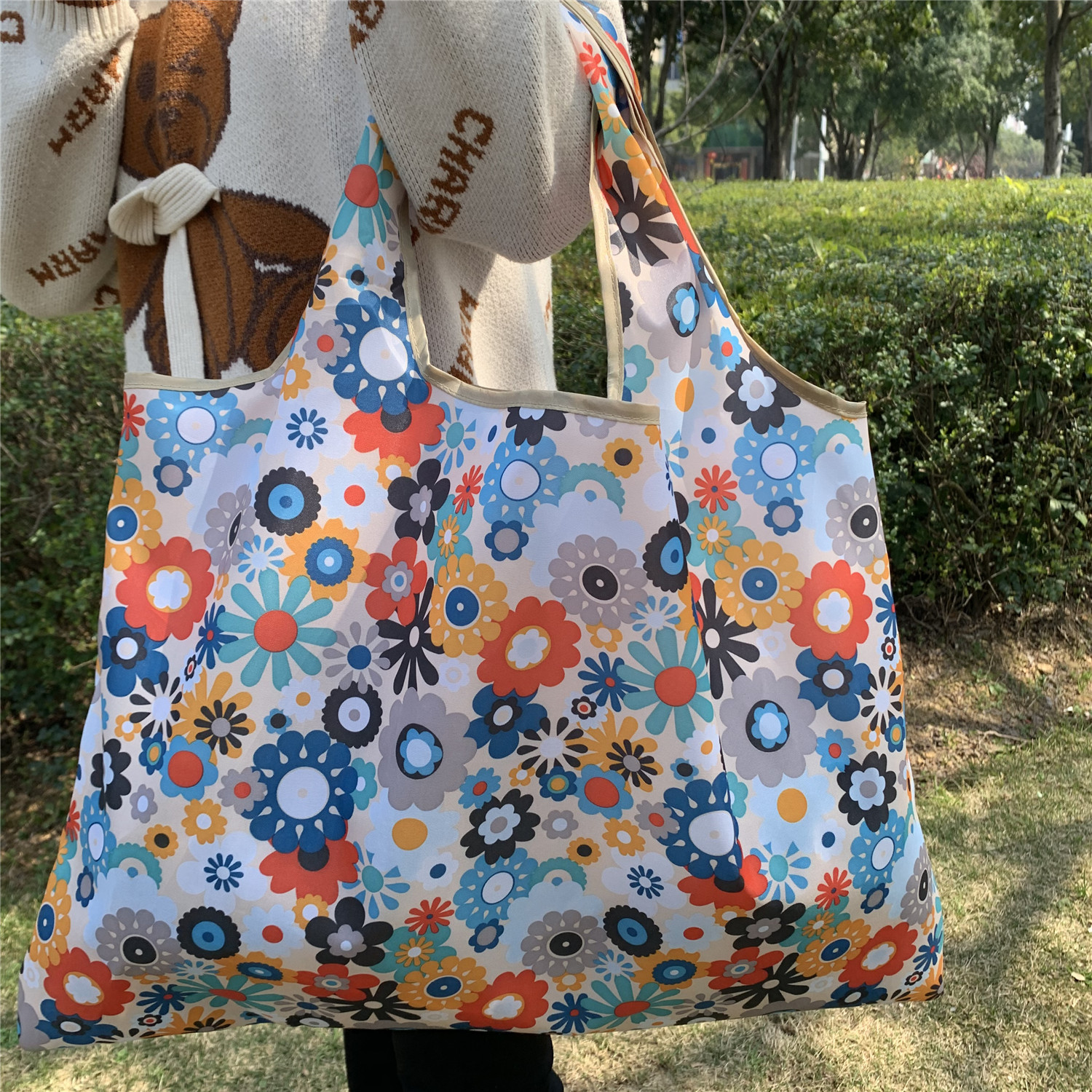 Bolsa de compras plegable de la protección del medio ambiente del paño de Oxford bolsa de almacenamiento portátil bolsa de supermercado grande bolsa de dibujos animados japonés