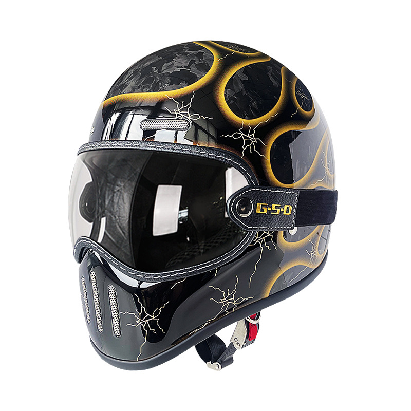 Motosiklet kaskı (dəbilqə) – Motuoche Electric Motorbike Helmet - gold-flame-transparent-visor-m55-56