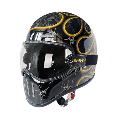 Motosiklet kaskı (dəbilqə) – Fiber Retro Motorcycle Helmet Full-Face Electric - golden-flame-transparent-mirror-m55-56