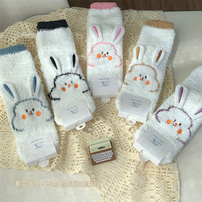 Socks women 24 new autumn and winter chenille silver bow tube socks thickened fleece-lined sleep pile socks wholesale