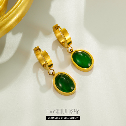 Titanium steel blade chain emerald geometric necklace light luxury cool style creative flowing clavicle chain necklace fashionable temperament