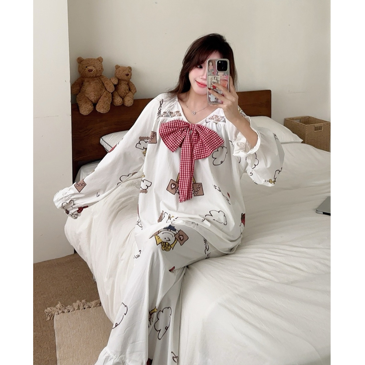 [Beneficios de liquidación] Runma Pijamas Primavera y otoño Mujeres de manga corta Verano Algodón Coral Velvet Hombres Manga larga Seda Pareja Invierno