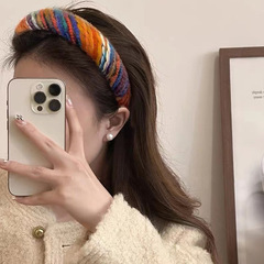 焦糖美拉德彩虹色毛線編織發箍寬邊頭箍壓發發卡高級感網紅髮飾女