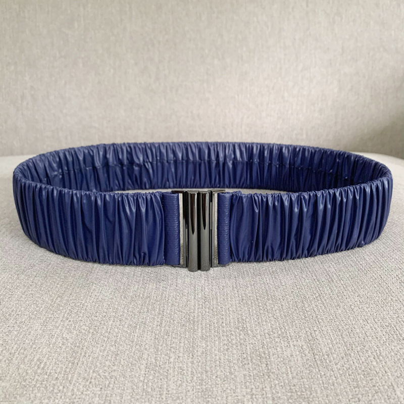 Nuevo cinturón elástico brillante de tela plisado cintura elástica sello ancho de las mujeres todo partido con cintura para adelgazar