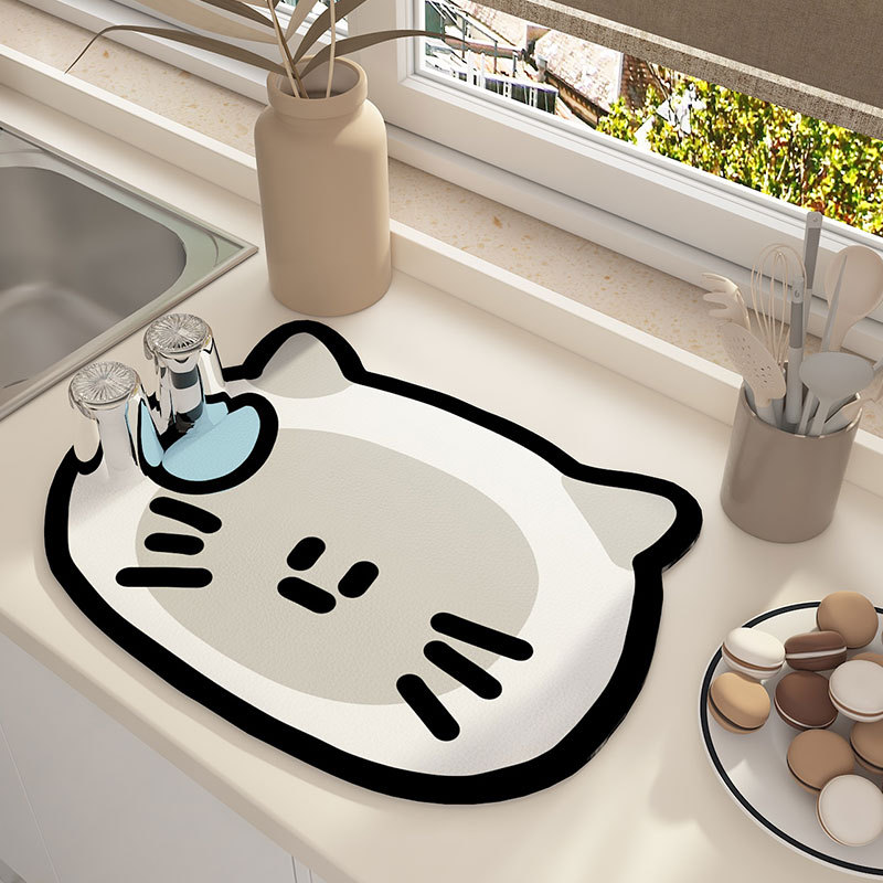 Sweat-proof Animal Kitchen Easy Dry Drain Mat Household Utensil Plate Bowl Water Control Mat Countertop Wash-free Heat Insulating Tea Cup Mat