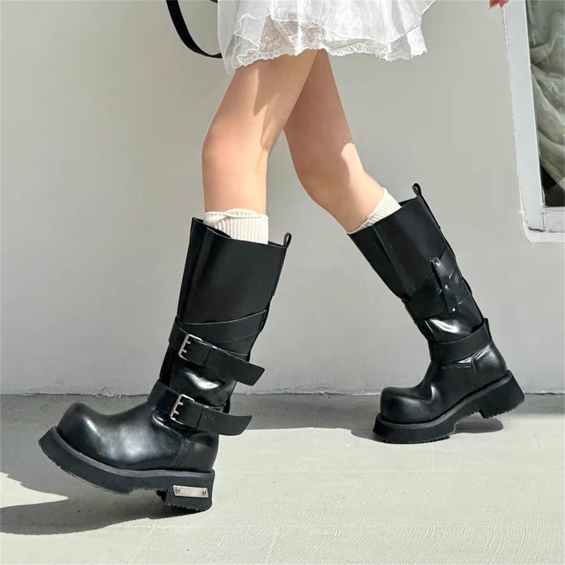 ホットガール厚底パリブーツ女性のための 2025 新デザインニッチ大型チューブオートバイライダーブーツ|undefined
