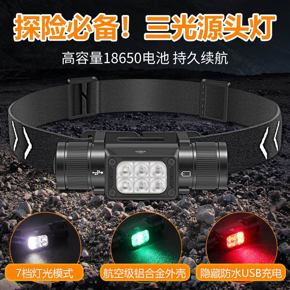 알루미늄 합금 LED 강력 헤드라이트, 긴 배터리 수명의 리튬 이온 충전식 헤드 손전등, 군용 야외 작업 낚시등