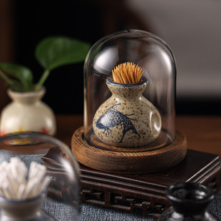 Toothpick Box Ceramic National Trend Retro Toothpick Jar Creative Home Stylish High-End Hotel Dental Floss Cotton Swab Storage Box