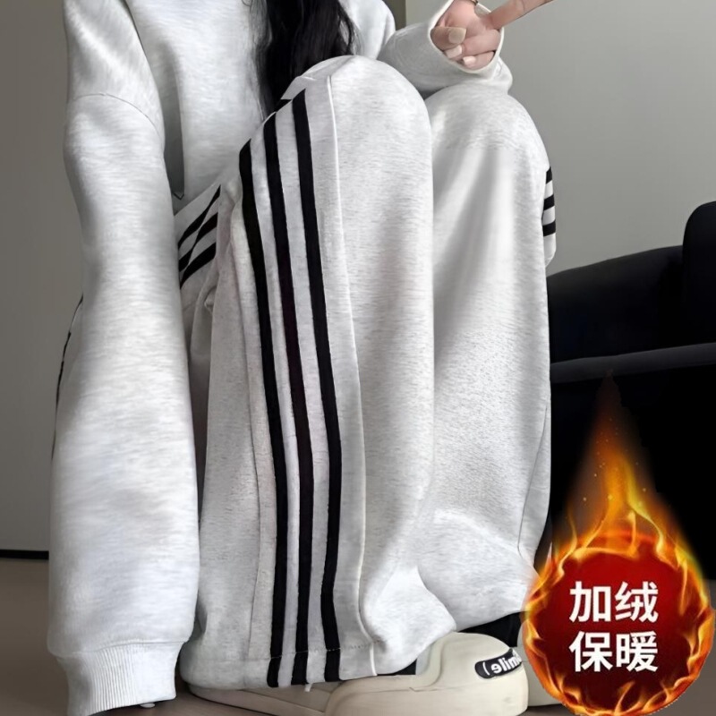 Women's Casual Pants Autumn and Winter Straight-Leg Pants Fleece-Lined Thick Sweatpants Trendy Loose Versatile Sports Pants Striped Wide-Leg Pants Women's Casual Pants Autumn and Winter Straight-Leg Pants Fleece-Lined Thick Sweatpants Trendy Loose Versatile Sports Pants Striped Wide-Leg Pants