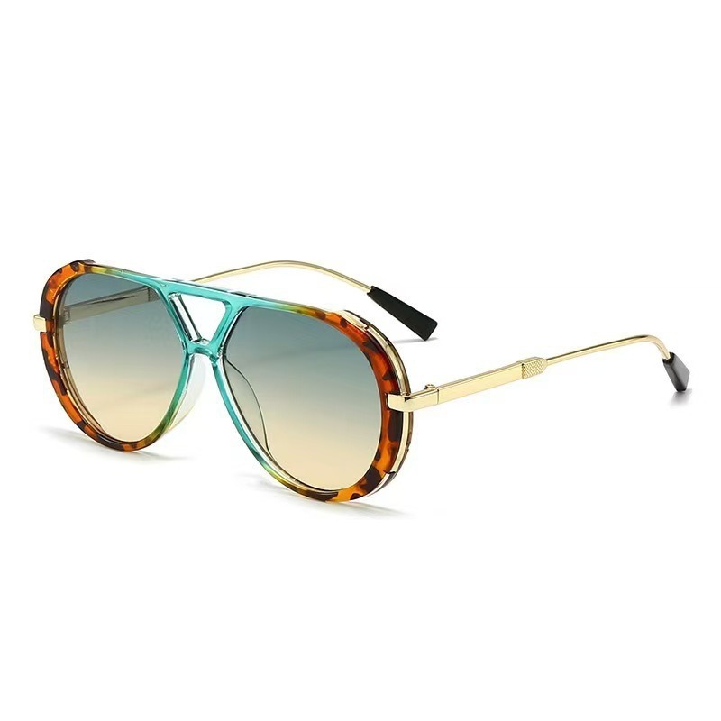 New double-bridge sunglasses for large faces, slimming effect, European and American style, women's high-end sun protection retro sunglasses for summer