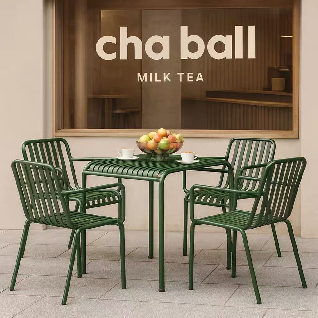 Nordic Outdoor Tables and Chairs Courtyard Open-Air Balcony Iron Table and Chair Combination Villa Cafe Milk Tea Shop Leisure Tables and Chairs