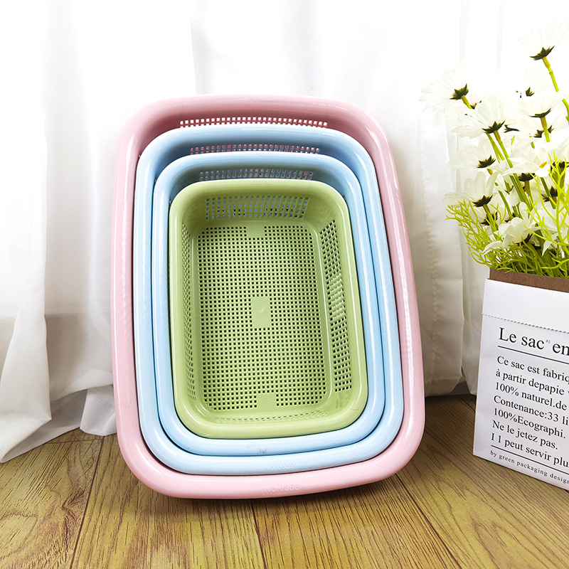Cesta de drenaje Cesta de plástico engrosada Tamiz de arroz doméstico Cesta de frutas y verduras Cesta de almacenamiento rectangular Cesta de clasificación exprés Tamiz cuadrado