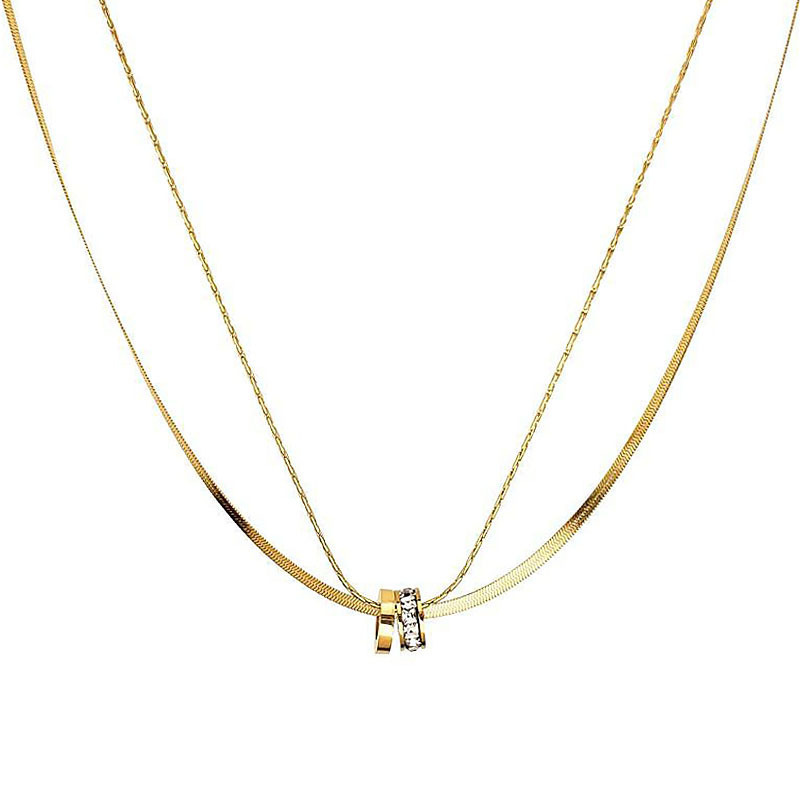 Collier double rang en acier titane, style transfrontalier, pour femme : luxe léger, sensation haut de gamme, couleur inaltérable._voghion.com