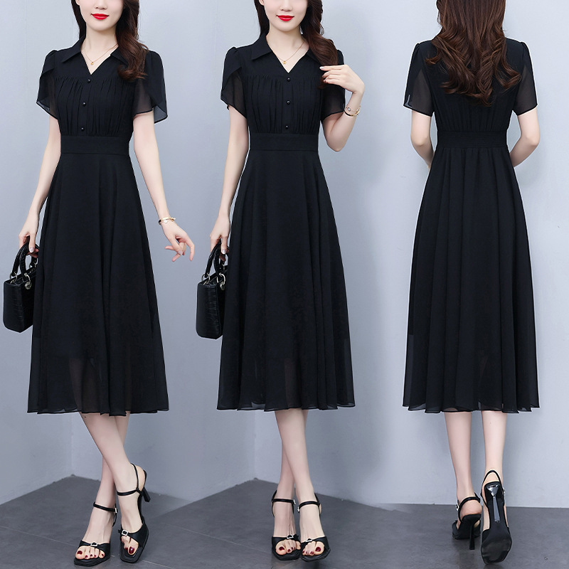 Plus Size Elegant Waist Slimming Chiffon Dress Women's Summer Classy Formal Occasion Black Classy Long Dress