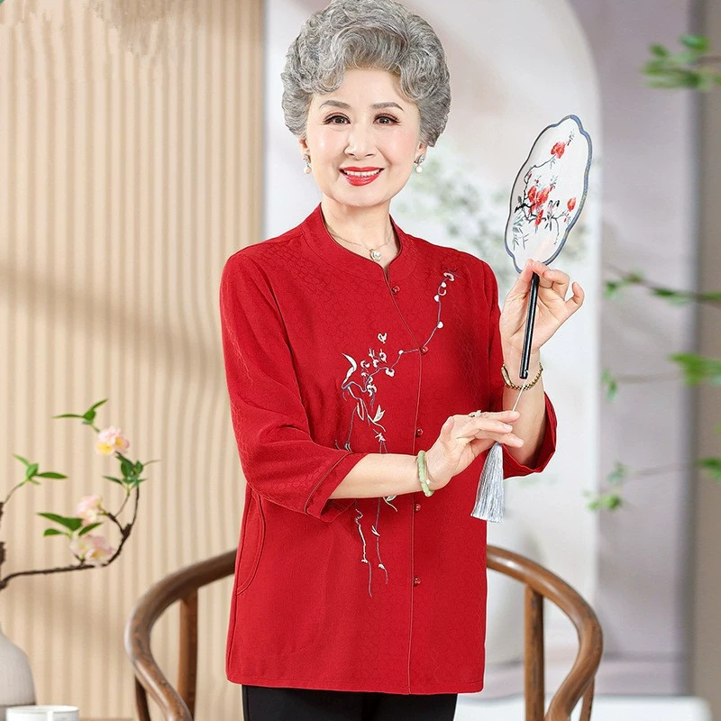 Свадебная мама топ бабушка весенняя праздничная рубашка средний и пожилой женщины летняя рубашка пожилая одежда 60 лет