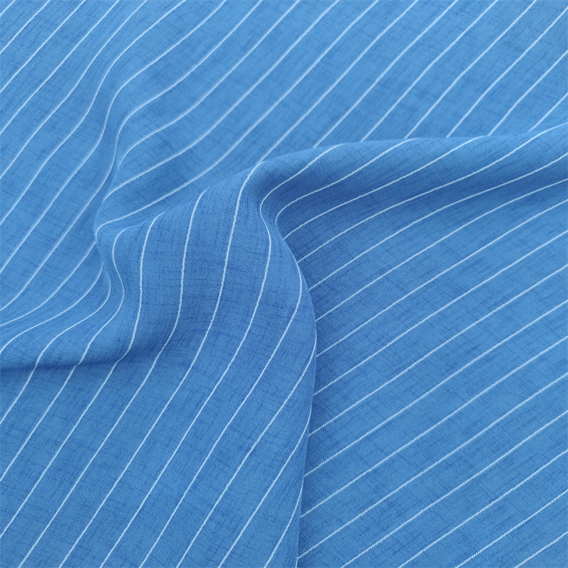 春夏新品人丝条纹面料 涤人丝竖条垂坠感衬衫套装连衣裙裤子布料