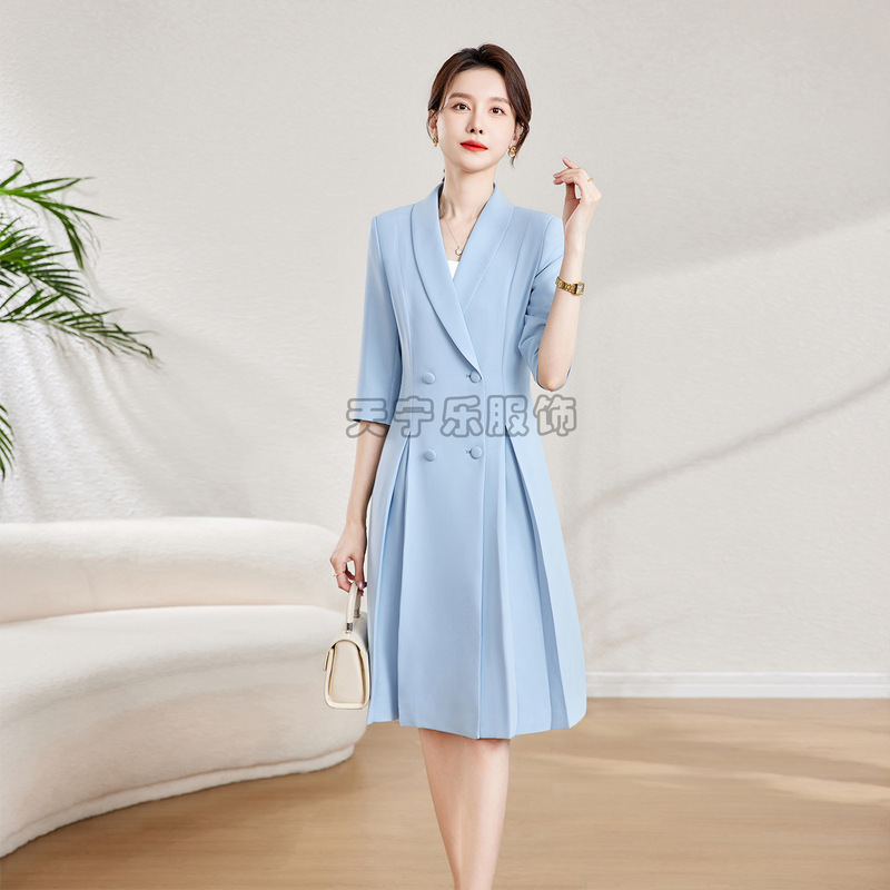 Elegant Ladylike Spring and Autumn Blue Dress, Slimming and Elegant, Suitable for Teachers, Professional Artistic Competitions, and Formal Attire for Women Elegant Ladylike Spring and Autumn Blue Dress, Slimming and Elegant, Suitable for Teachers, Professional Artistic Competitions, and Formal Attire for Women
